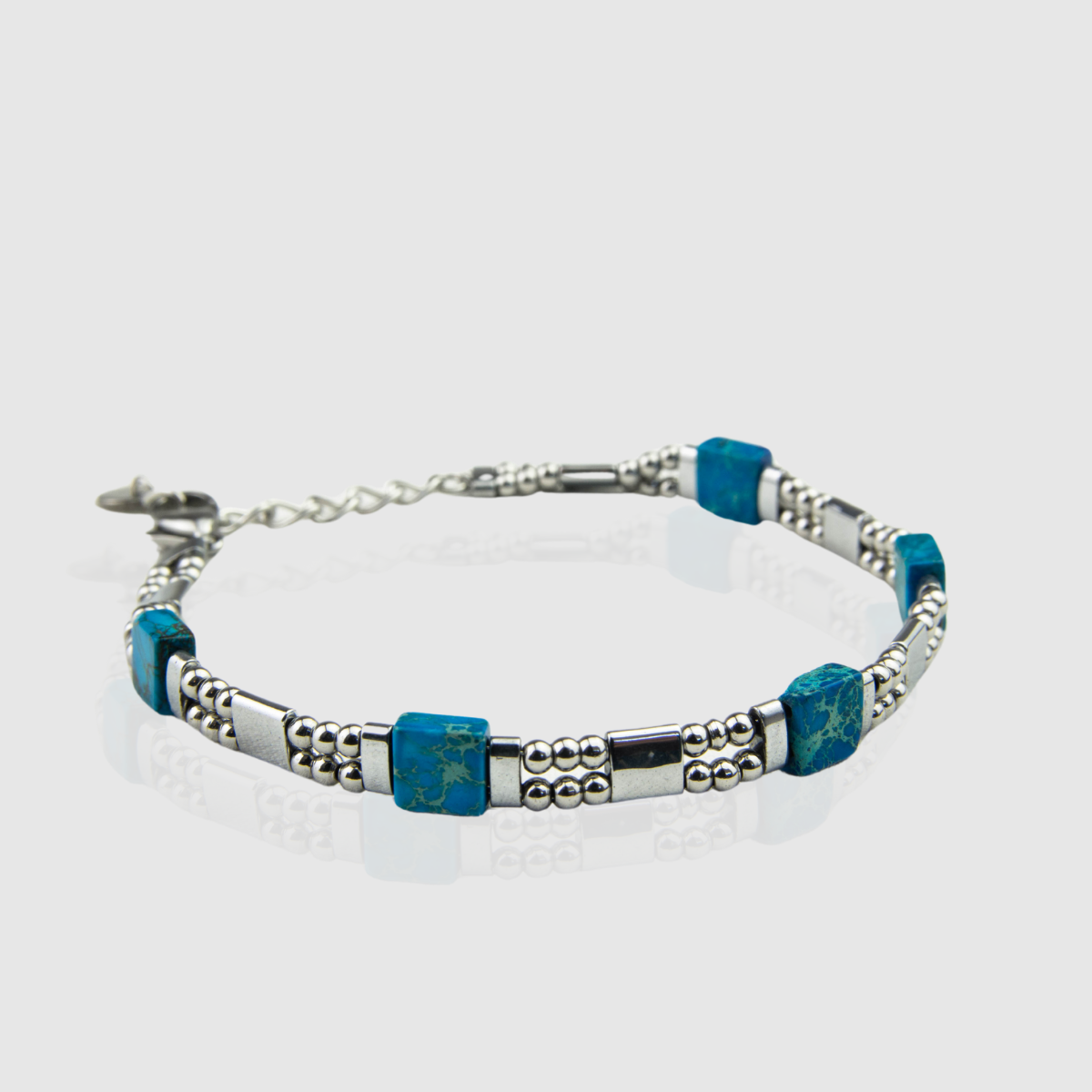 Bracciale in pietre di apatite e acciaio